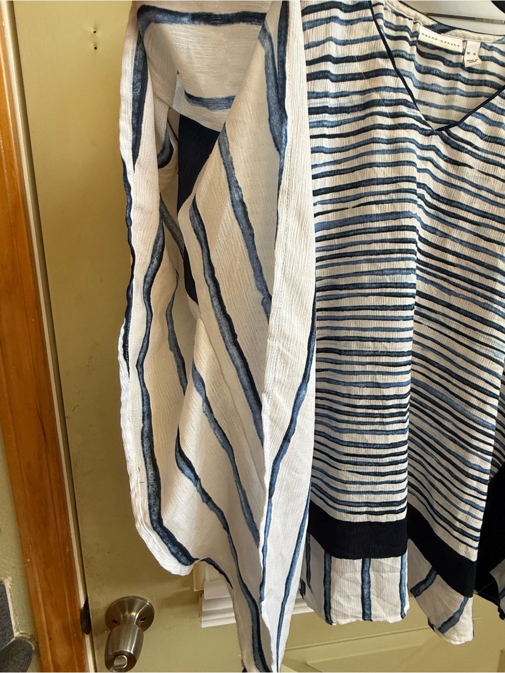 Susan Graver Blue & White Striped Printed Woven Scarf Poncho Top XL Coastal - Picture 4 of 11